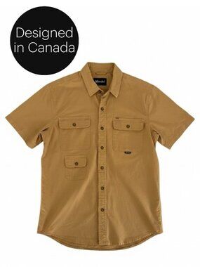 HOOKÉ Tan Short Sleeve Button-Up Utility Shirt Outdoor Casual Pocket Shirt small